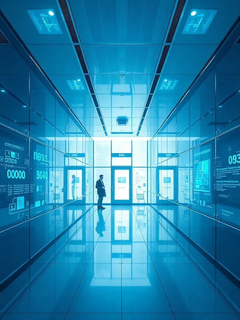 A minimalist ultra-modern laboratory with blue-tinted glass